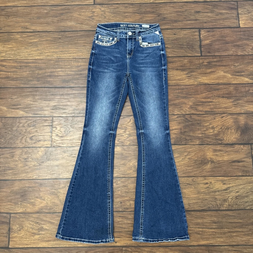 Sexy Couture Girls Dark Wash Embroidered Rhinestone Bootcut Jeans‎ Size 5